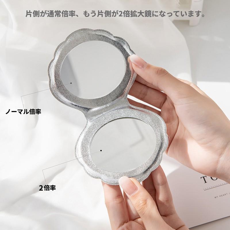 並行輸入品】シェル型ミラー シルバー 貝型 両面 折りたたみ 手鏡