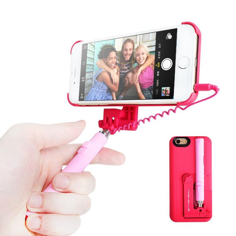 並行輸入品】軽量薄型 自撮り棒一体型ケース ピンク セルカ棒