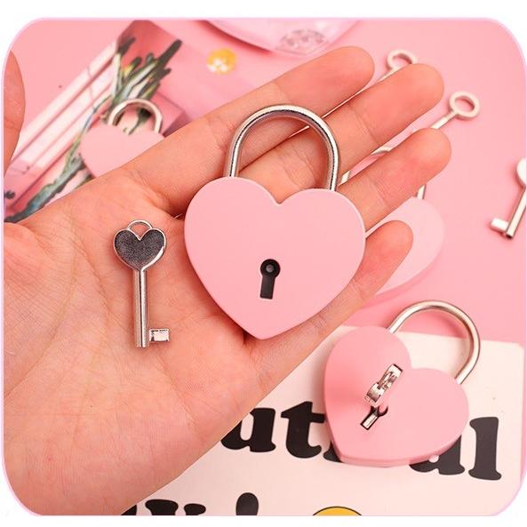 ハート型 南京錠 大 ピンク ミニカギ付き かわいい おしゃれ 鍵