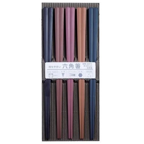 サンライフ 食洗機対応 来客用箸 彩り六角PBT箸 23cm 5膳セット 316450