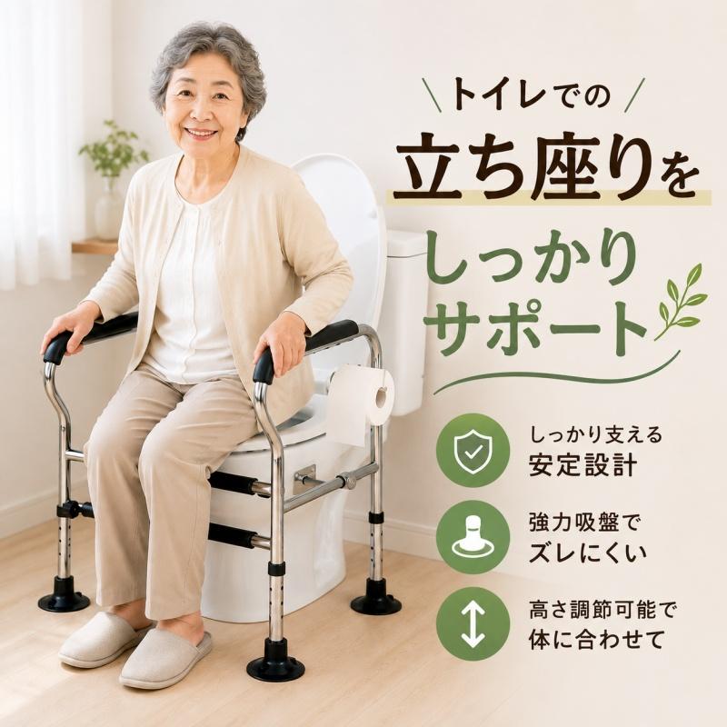 手すり トイレ用 置くだけ 工事不要 吸盤固定 高さ調節可能 トイレ用