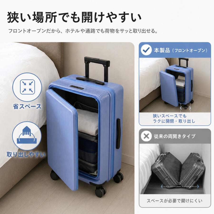 スーツケース 20インチ 機内持ち込み フロントオープン 拡張機能