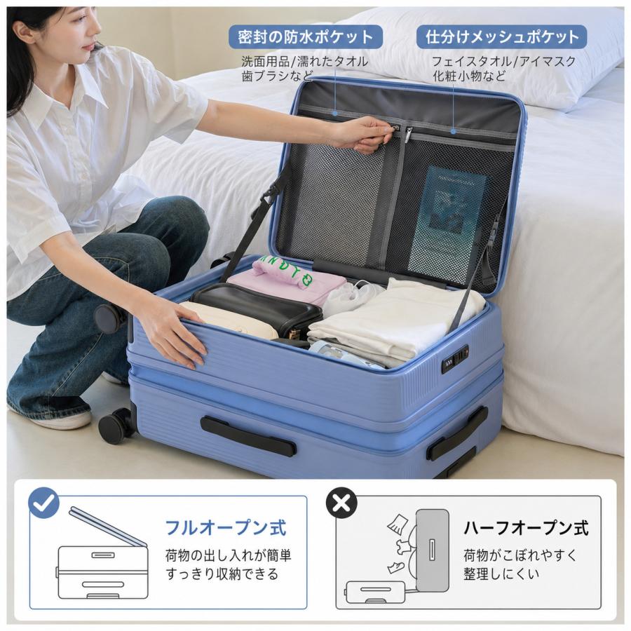 スーツケース 20インチ 機内持ち込み フロントオープン 拡張機能