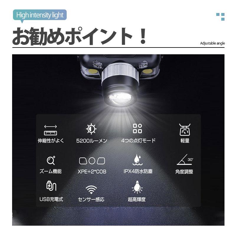 ヘッドライト 充電式 LED 作業用 ヘッドランプ 軽量 キャンプ 釣り