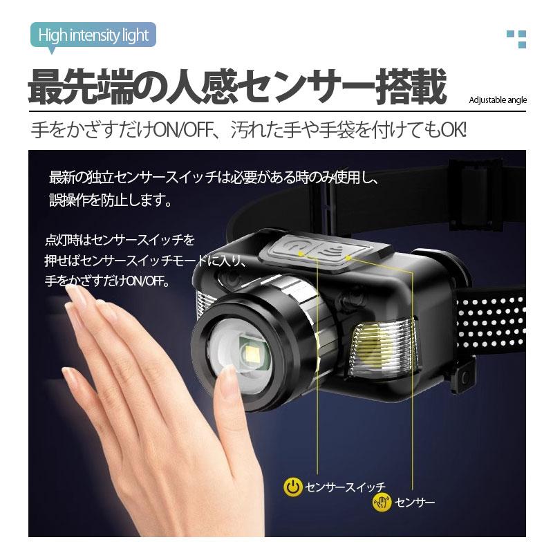 ヘッドライト 充電式 LED 作業用 ヘッドランプ 軽量 キャンプ 釣り