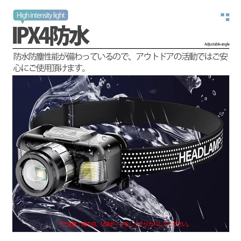 ヘッドライト 充電式 LED 作業用 ヘッドランプ 軽量 キャンプ