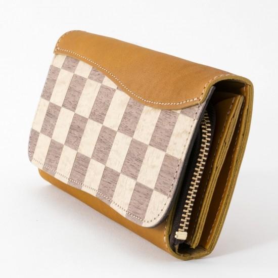 VARCO REAL WOOD ICHI ロングウォレット 長財布 レディース メンズ 小銭入れあり 本革 レザー おしゃれ 大容量 市松模様の画像