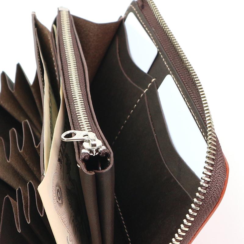 パッと見白いダークブラウン×オルモ（山吹色）のL字ファスナーウォレット VARCO（ヴァーコ） VARCO REALWOOD L zip wallet NE 長財布 L型 小銭