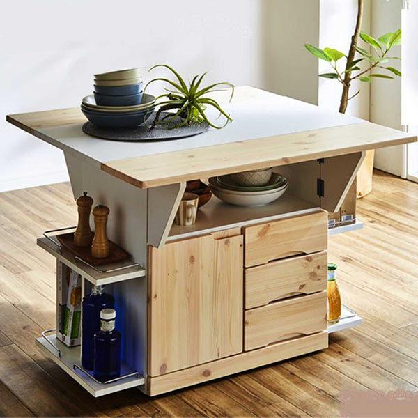 バタフライカウンター テーブル 折りたたみ 伸長 キャスター付き 幅90 キッチン 収納 木製 完成品