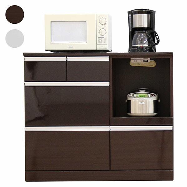カウンターキッチン キッチン収納 幅105 光沢 キッチンカウンター 光沢 収納 収納 完成品 おしゃれ 艶有り 鏡面仕上げ コンセント付き