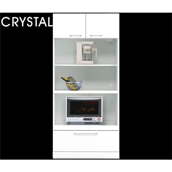 日曜日 P15％〜 レンジ台 幅80 高さ180 完成品 日本製 ホワイト ハイタイプ 鏡面 光沢 オープンスペース 可動棚 引き出し 箱組 コンセント付き