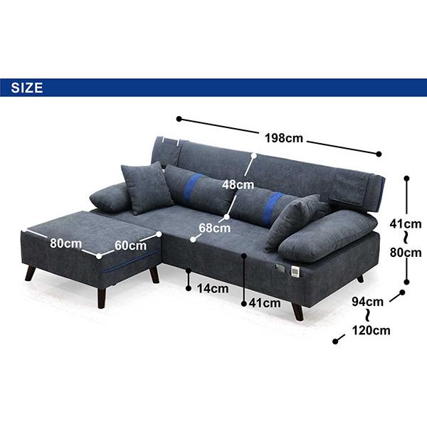 25日P14% カウチソファー ソファーベッド 2人用 ファブリック グレー