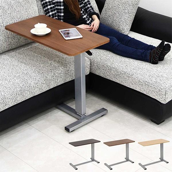 サイドテーブル ナイトテーブル 昇降式テーブル 幅80 ガス圧式昇降 高さ無段階調節 すき間 キャスター付き 木製