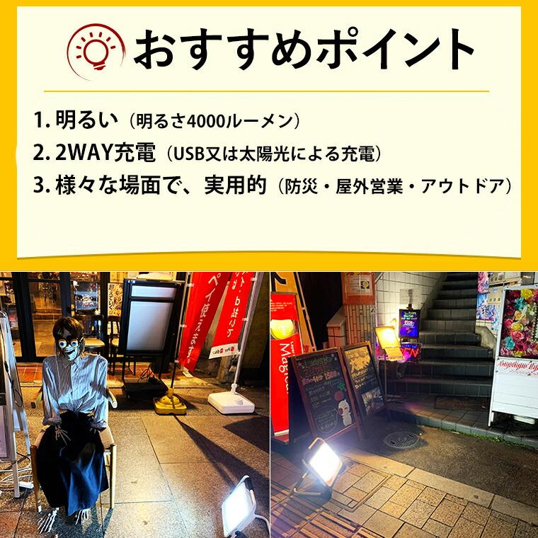 DENKO HOME LED 投光器 2WAY充電式 300W 作業灯 ソーラー