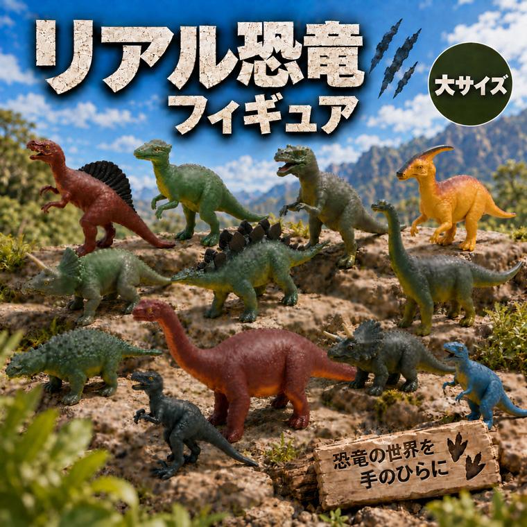 リアル 恐竜 フィギュア 大サイズ 12個セット 図鑑 標本 ディスプレイ