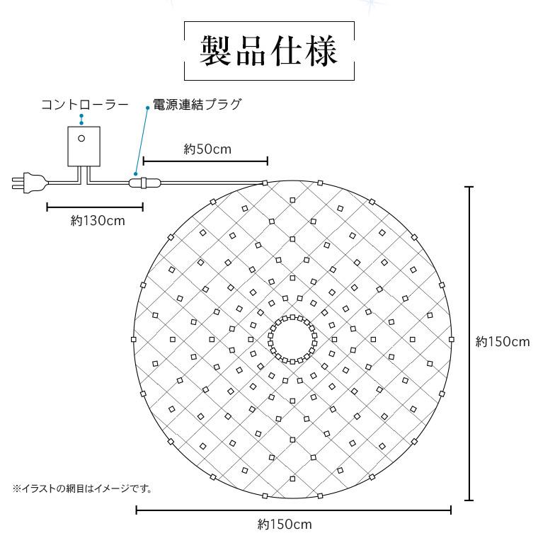 屋外用 ネットライト 円形 LED 256球 直径1.5m 全3色 コンセント式 防水 高輝度 ライト 【ルミネーション】 イルミネーションライト