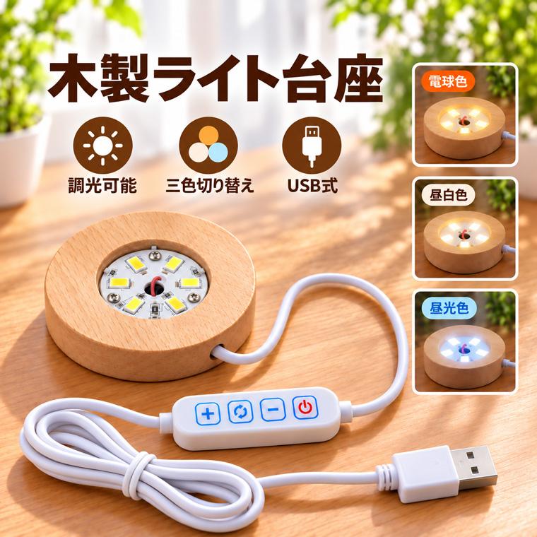 DENKO HOME（電光ホーム） 光る 木製 台座 丸/薄型(S65mm) LED台座 