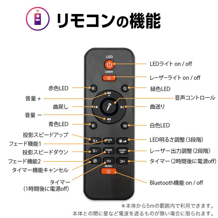 プロジェクター ライト LED USB電源 コンセント 両用 Bluetooth 対応 スピーカー ミラーボール 照明 間接照明｜varietyhonpo｜08