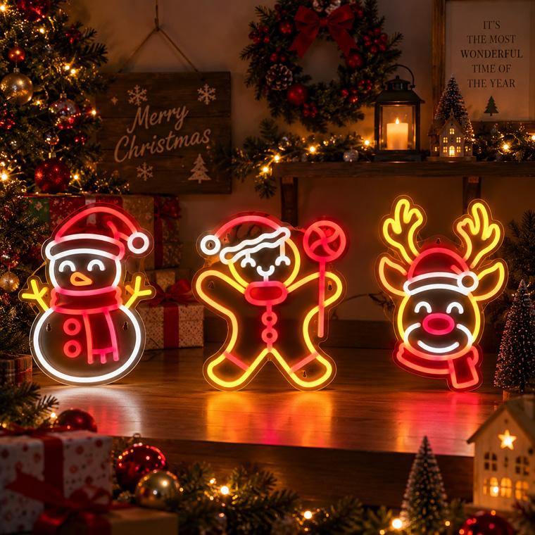 クリスマス LEDネオンサイン サンタ USB式 吊り下げチェーン付き