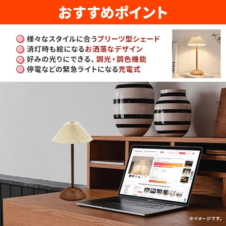 DENKO HOME（電光ホーム） テーブルランプ プリーツシェード 充電式 調