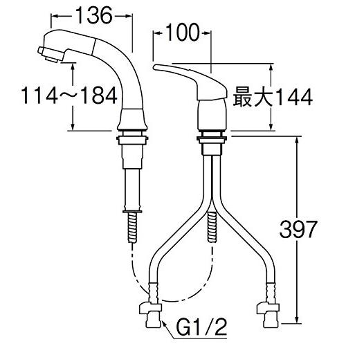 SANEI　洗面用　シングルスプレー混合栓　K37610EJV-13　節約　エコ　引き出しホース　洗髪用　ホワイト