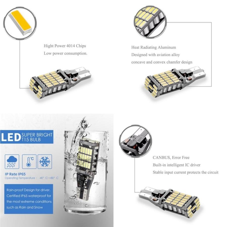 高輝度 T10/T15/T16 爆光 LED 45連 バックランプ球 後退灯 ポジション球 DC12V LEDバルブ 無極性 ホワイト｜various-goods｜09