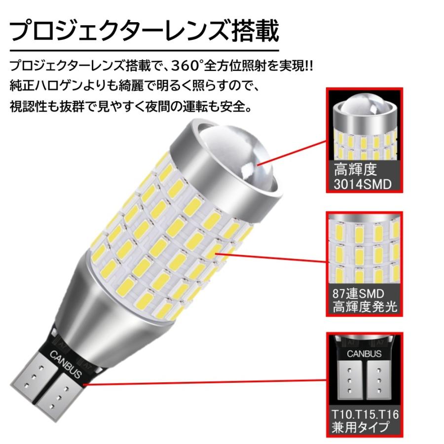 超爆光LED T10/T15/T16 LED バルブ ウェッジ 無極性 3014chip SMD 87連