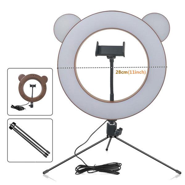 LEDリングライト クマ ブラウン ミニ三脚付き LEDサークルランプ 自