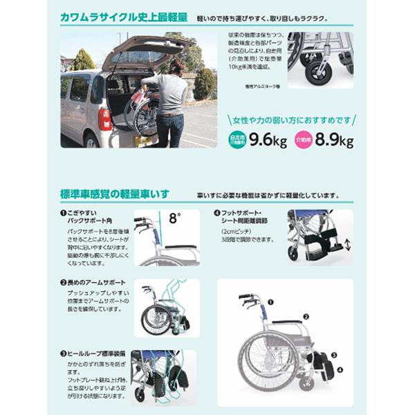 直送品A カワムラサイクル 車椅子 車いす 車イス アルミ自走用車いす ふわりす 座幅40cm No.105 アイスグリーン 介護用品 介護 KF22-40SB 同梱不可 代引不可_3