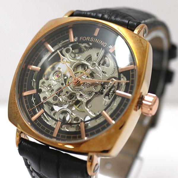 自動巻き腕時計 ATW043-GDBK スクエアケース フルスケルトン腕時計