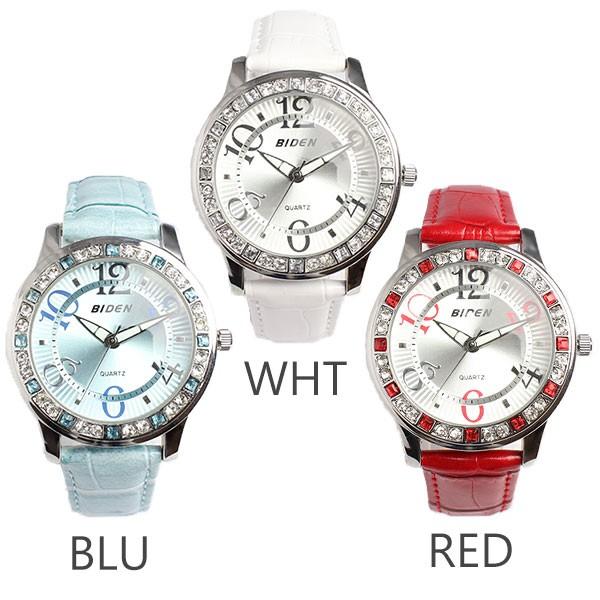 腕時計 レディース BIDEN レディース腕時計 バイデン BD002 日本製ムーブメント 華やかラインストーン レザーベルト |  | 02