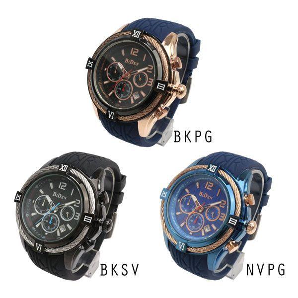 【BIDEN バイデン】日常生活防水 装飾ベゼル ワイヤーベゼルのデザイン クロノグラフ カレンダー BD013 メンズ腕時計 送料無料 |  | 02