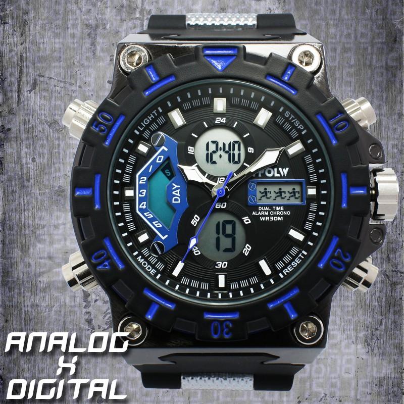腕時計 メンズ メンズ腕時計 HPFS628-BKBL アナデジ デジアナ アナログ&デジタル クロノグラフ 防水 ダイバーズウォッチ風｜varioustyle