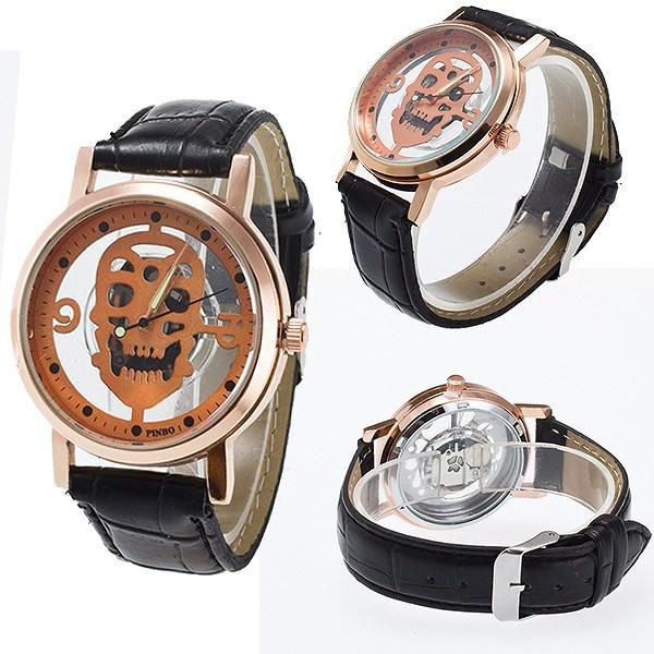 腕時計 メンズ メンズ腕時計 SPST014 フルスケルトンにスカルデザイン  レザーベルトの個性派メンズウォッチ｜varioustyle｜02