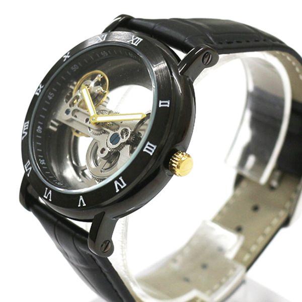 自動巻き腕時計 シンプル機能のフルスケルトンデザイン ブラックケース