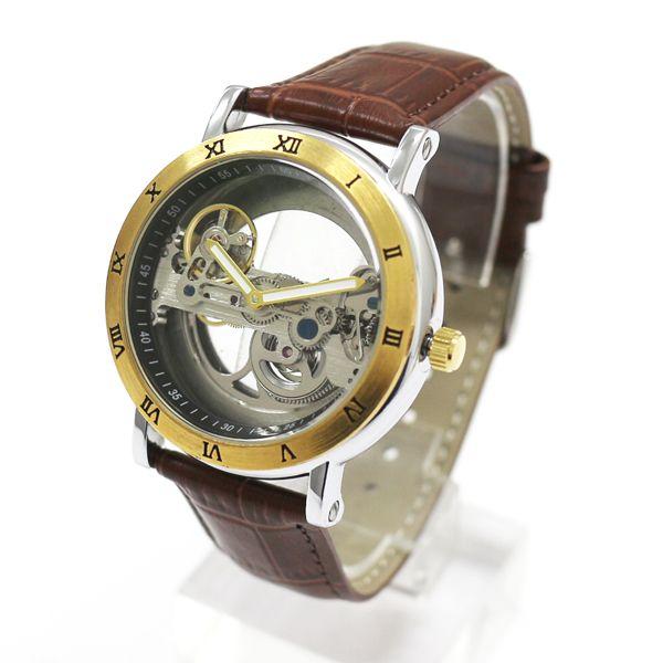 自動巻き腕時計 シンプル機能のフルスケルトンデザイン ゴールドケース