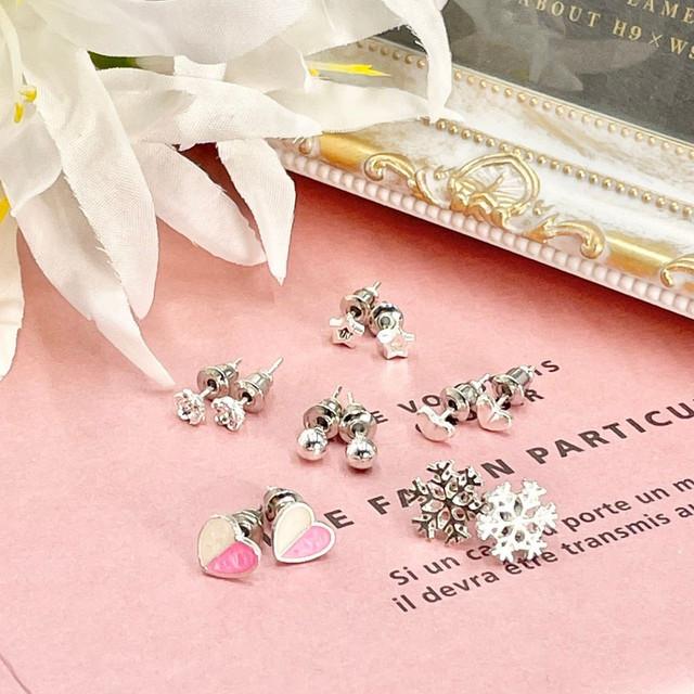 ハートピアス シルバー 一週間 コーディネート 6個セット クリスタル 可愛い ピアス 大人女子 無料発送