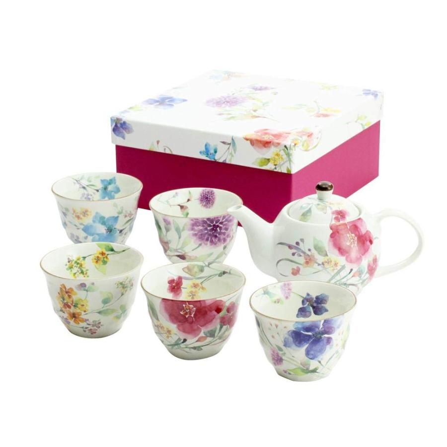 ②可憐な花のポット★茶器としても★ セラミック藍 花水彩 5客ポット茶器 マルチカラー サイズ：約W26