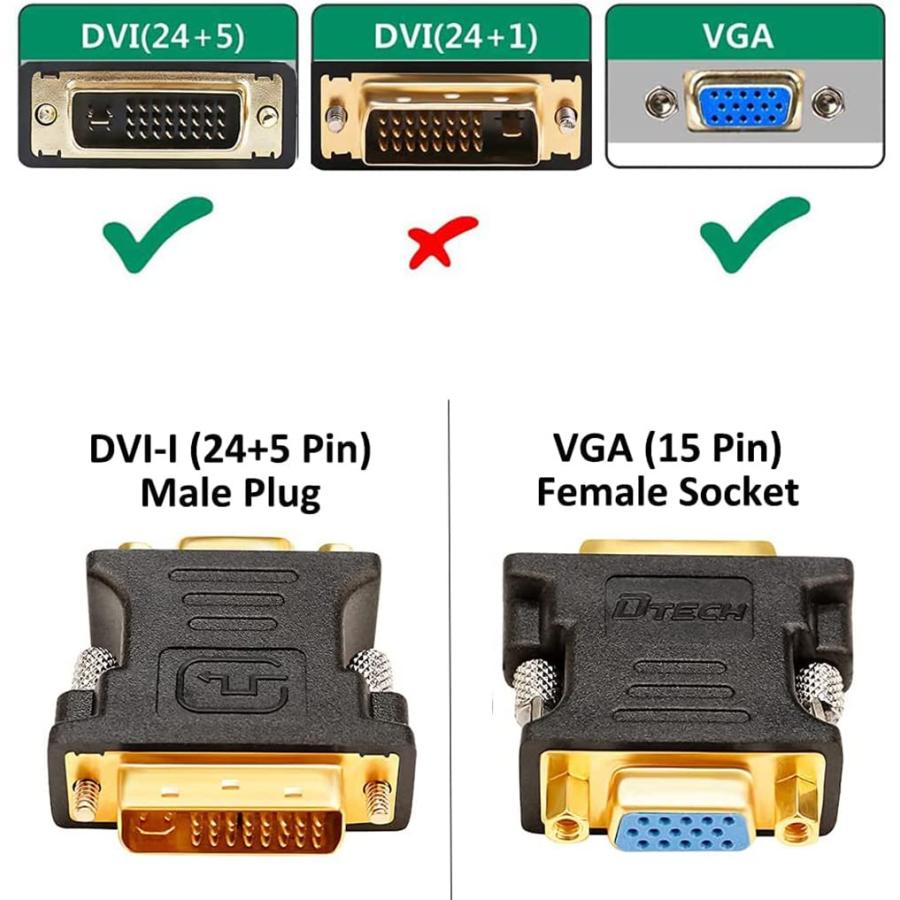 DTECH DVI VGA 変換 アダプター DVI-I (24+5) オス to VGA (ミニ D-Sub 15ピン) メス コンバーター DVI｜vastforest｜03