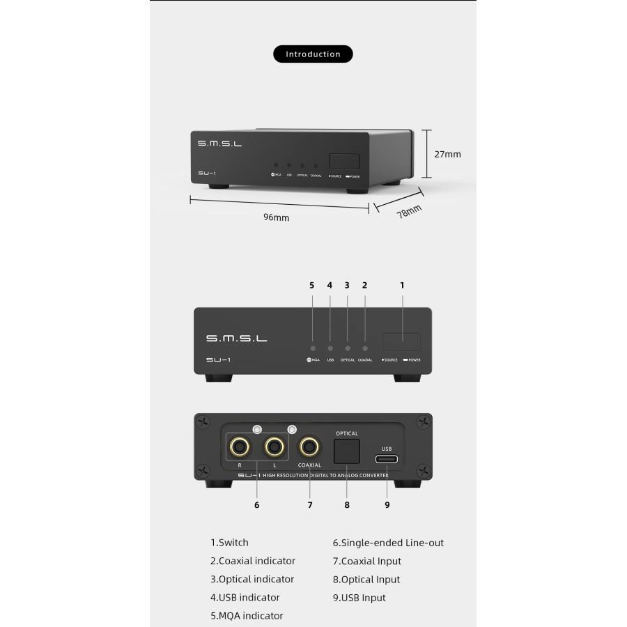 S.M.S.L SU-1 MQA MQA-CDオーディオデコーダー AK4493S XU316 768kHz/32Bit DSD512 ハイレゾDAC｜vastforest｜07