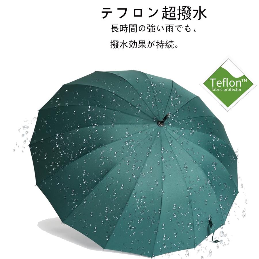 メンズ 紳士長傘 傘 長傘 メンズ 16本骨 ワンタッチ 65cm 大きめ 紳士傘 丈夫 撥水 耐強風 グラスファイバージャンプ傘 梅雨対策 通学 通｜vastforest｜02