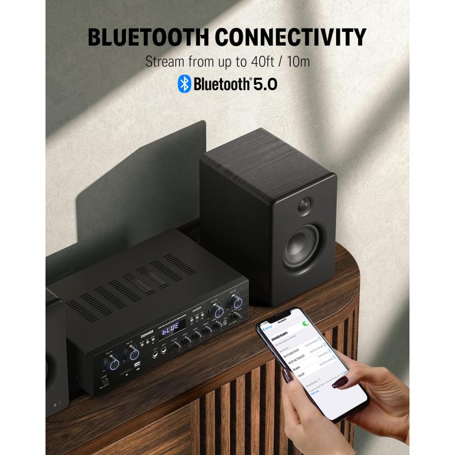 Donner パワーアンプ Bluetooth5.0 オーディオアンプ 最大出力440W オーディオステレオレシーバー USB/SD/FM/2MicI｜vastforest｜05
