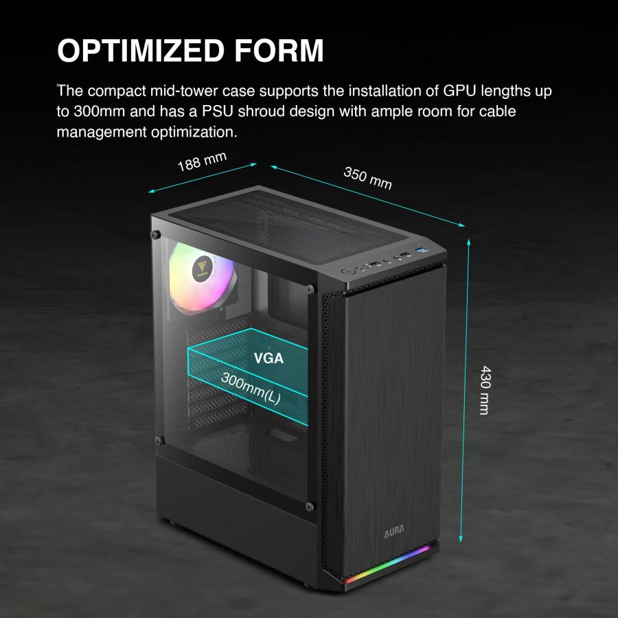 GAMDIAS AURA GCGAMDIAS GC8 RGB ミッドタワー ゲーミングケース