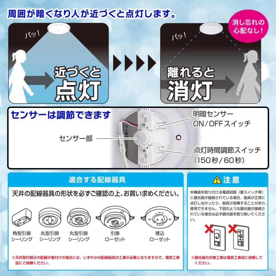 1年保証 LEDシーリングライト 明暗センサー 人感センサー付 LEDミニ