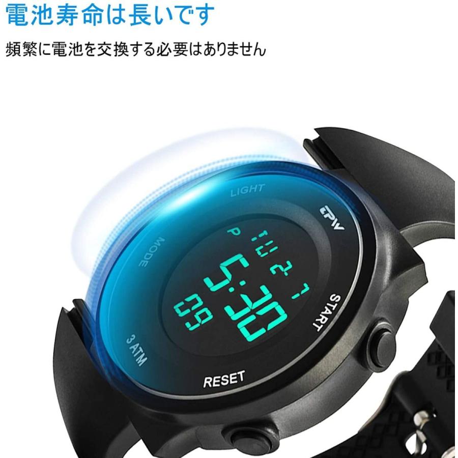 Rorios デジタル腕時計 メンズ 人気 レザーベルト 電子腕時計 スポーツウォッチ クォーツ アウトドア 学生 通学 曜日表示 Ledラ まとめ買い