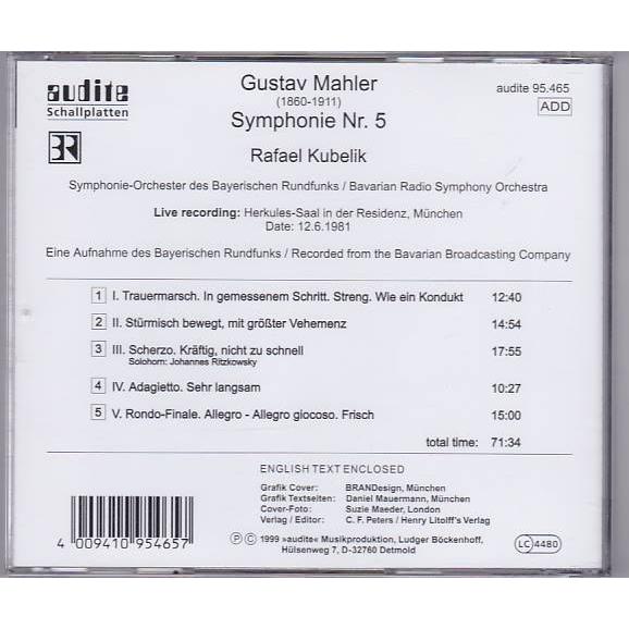 ☆CD Mahler: Symphony no 5 / Kubelik, Bavarian RSO マーラー交響曲