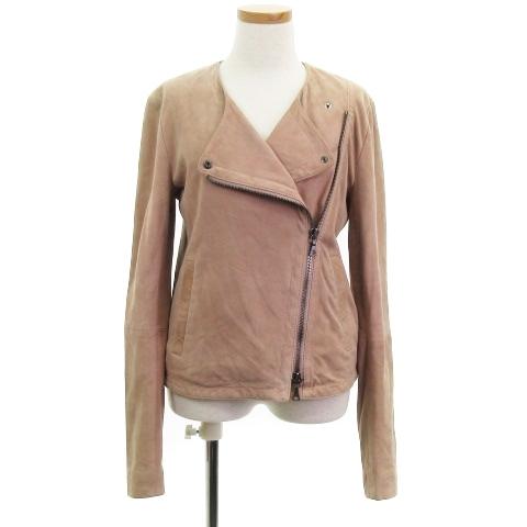 中古 セオリー Theory ダブル ライダース ジャケット ノーカラー スエード ゴートレザー ピンク S アウター Ibo17 レディース 送料無料