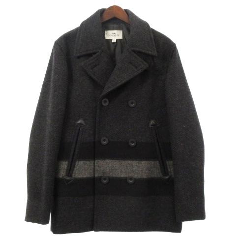 中古 コーチ Coach 良品 メルトン Pコート ボーダー ウール F グレー S アウター メンズ ベクトル 古着 お歳暮