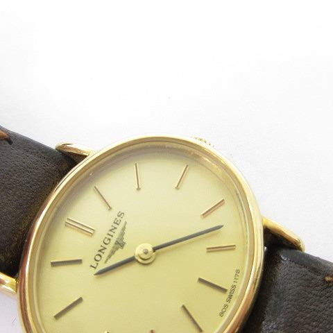 ロンジン LONGINES 稼働品 手巻き 腕時計 2針 文字盤ゴールドカラー 茶  