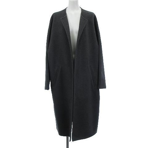 チノ CINOH 美品 カシミヤ混 ノーカラーコート ロングコート グレー 38 